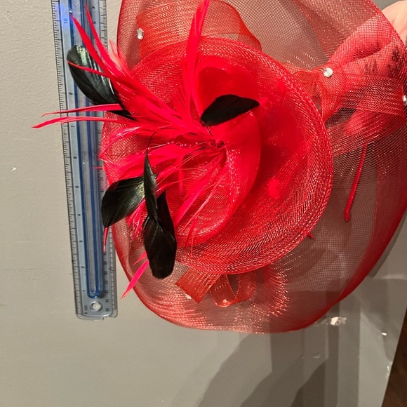 Red headband fascinator headband with feathers Kentucky Derby - Picture 5 of 6